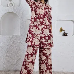 SANSKRUTIHOMES Maroon Floral Printed Pure Cotton Night suit-image-35
