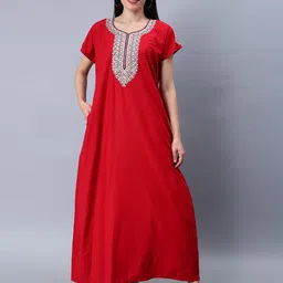 NIGHTSPREE Floral Embroidered Pure Cotton Maxi Nightdress-picture-8