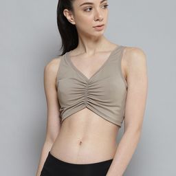 Reebok Taupe Solid Ruched Cropped Tank Top-image-69