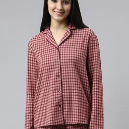 Enamor Women Maroon & White Checked Night suit-image-59