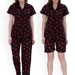Romaisa Women Black & Red Printed op and Pyjama with Shorts-image-60