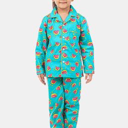 Hippodrome Kids Blue Watermelon Mojito Printed Cotton Full Sleeves Night Suit-image-28