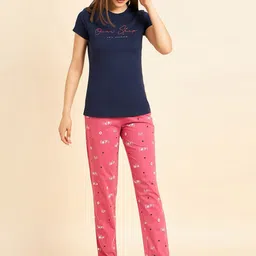 Sweet Dreams Navy Blue & Pink Typography Printed Pure Cotton Night suit-image-95
