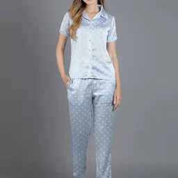 WAYLENE Polka Dots Printed Lapel Collar Satin Shirt & Pyjama-picture-33