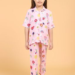 PICCOLO Girls Pink & Blue Printed Night suit-image-95