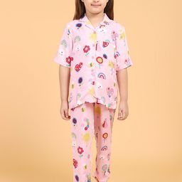 PICCOLO Girls Pink & Blue Printed Night suit-image-73