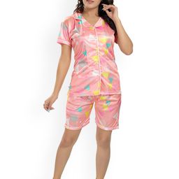 Zionity Geometric Printed Satin Night Suit-picture-13