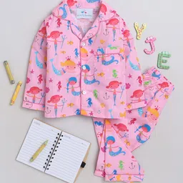 Knitting Doodles Girls Pink & Blue Printed Night suit-image-26