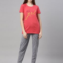 Kryptic Women Pink & Grey Pure Cotton Printed Night suit-image-1