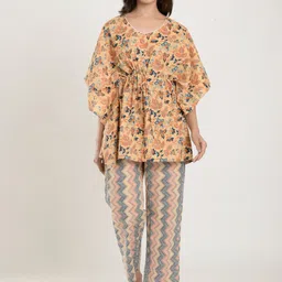 Ikk Kudi by Seerat Women Beige & Blue Printed Kaftan Night suit-image-63
