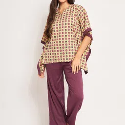 The Kaftan Company Floral Printed V-Neck Pure Cotton Night suit-image-19