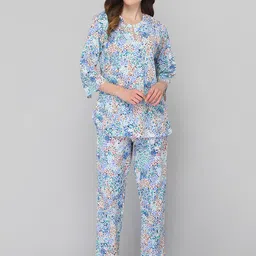 DRAPE IN VOGUE Women Off White & Blue Printed Night suit-image-74