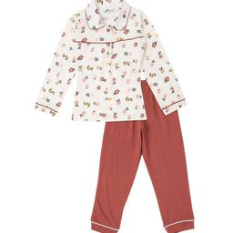 earth conscious Girls White & Rust Printed Pure Cotton Night suit-image-60