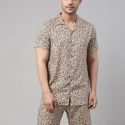 Bushirt Men Beige & Black Printed Night suit-image-79