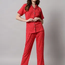 SEPHANI Women Pink & Black Printed Pure Cotton Night suit-image-90