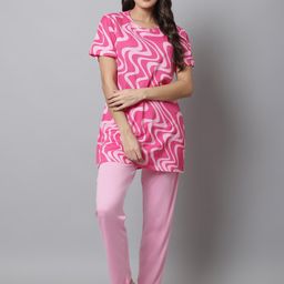 Kanvin Women 2 Pieces Abstract Printed Night Suit-image-15
