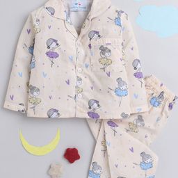 Knitting Doodles Unisex Kids Off White & White Printed Night suit-picture-20