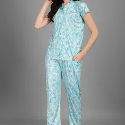 Kinjo Women Blue & White Printed Night suit-picture-58