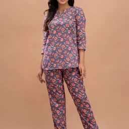 FERANOID Floral Printed Pure Cotton Night suit-picture-48