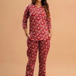 FERANOID Floral Printed Pure Cotton Night suit-image-96