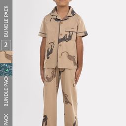 Growing Tree Kids Pack Of 2 Conversational Printed Pure Cotton Night Suit-image-59