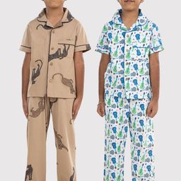 Growing Tree Boys Pack Of 2 Conversational Printed Pure Cotton Night suit-image-51