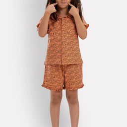 Growing Tree Girls Orange & Black Printed Night suit-image-63