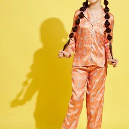 Cherry & Jerry Girls Orange & White Printed Night suit-image-51