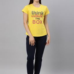 Curare Women Yellow & Black Printed Night suit-image-92