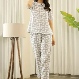 SANSKRUTIHOMES Women Printed Cotton Night suit-image-87