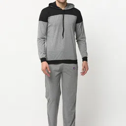 VIMAL JONNEY Men Grey Melange & Black Colourblocked Night suit-image-7