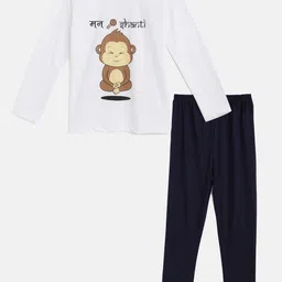 Wyld Sprog Boys White & Black Monkey Printed Cotton Night suit-image-36