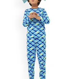 frangipani Boys Blue & White Printed Cotton Night suit-picture-36