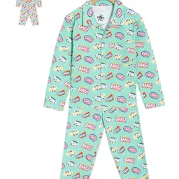 The Mom Store Pack Of 2 Kids Typography Printed Lapel Collar Pure Cotton Shirt With Pyjama-image-49