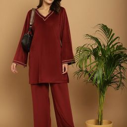 Secret Wish Striped Long Sleeves Velvet Kurti & Pyjamas-image-20