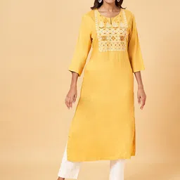 RANGMANCH BY PANTALOONS Floral Yoke Design Flared Sleeves Straight Kurta-picture-41