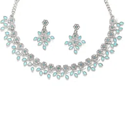 Aazeen Rhodium-Plated Cubic Zirconia Studded Jewellery Set-16