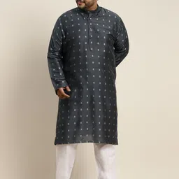 SOJANYA PLUS Men Charcoal Grey & Silver Jacquard Silk Woven Design Straight Kurta-41