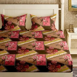 Aura Pink & Yellow Printed Pure Cotton 150 TC Queen Bedsheet with 2 Pillow Covers-image-69