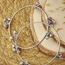 ATIBELLE Set Of 2 Oxidised Silver-Plated Ghungroo Beaded Bangles-15