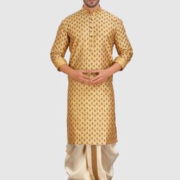 SHIWAM ETHNIX Floral Printed Band Collar Regular Kurta With Dhoti Pants-picture-54