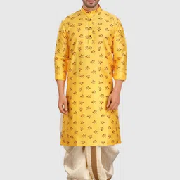 SHIWAM ETHNIX Floral Printed Band Collar Regular Kurta With Dhoti Pants-picture-37