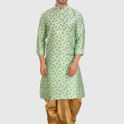 SHIWAM ETHNIX Floral Printed Band Collar Long Sleeve Kurta With Dhoti Pant-picture-26