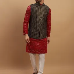 SOJANYA Ethnic Motifs Embroidered Sequined Pure Cotton Kurta with Churidar & Nehru Jacket-picture-32