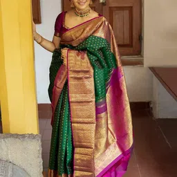 KALINI Ethnic Motifs Woven Design Kanjeevaram Zari Saree-51