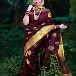 KALINI Ethnic Motifs Woven Designed Zari Banarasi Saree-picture-50