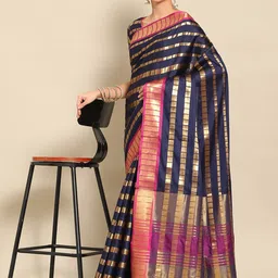 KALINI Striped Woven Design Zari Pure Silk Saree-image-31