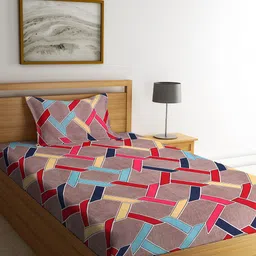 HOSTA HOMES Brown & Red Geometric 210 TC 1 Single Bedsheet With Pillow Cover-image-80