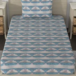 Huesland Aspire Blue & Grey Geometric 186 TC Cotton Single Bedsheet with 1 Pillow Covers-image-52