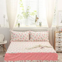 JC HOME Pink & White Printed Double King Bed Cover With 2 Pillow Covers-image-19